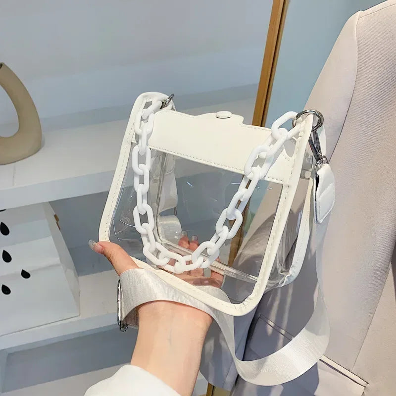 Clear Crossbody Bag for Women | Transparent Shoulder Chain Bag & Small Square Satchel Luxegan