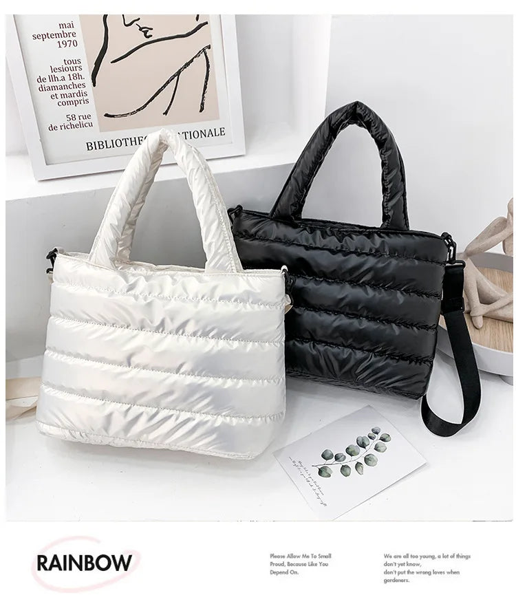 New Puffer Tote Bag for Women | Quilted Puffy Handbag & Lightweight Down Cotton Padded Shoulder & Crossbody Bag Luxegan