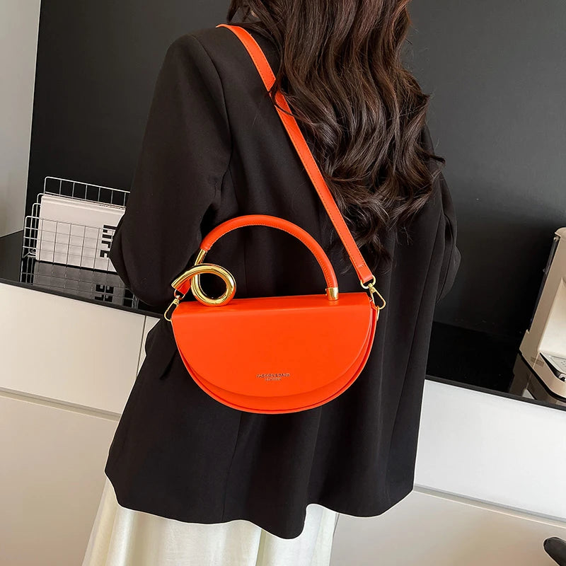Designer Semicircle Saddle Crossbody | Small Hard PU Leather Handbag Luxegan