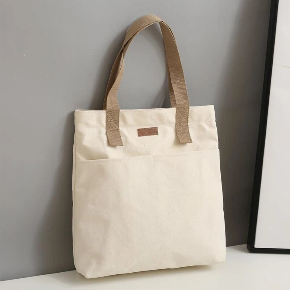 1Pc Women's Tote Bag Canvas Sewing Thread | Large Capacity Advanced Sense Handbag & Convenient Practical Female Commuter Bag Luxegan