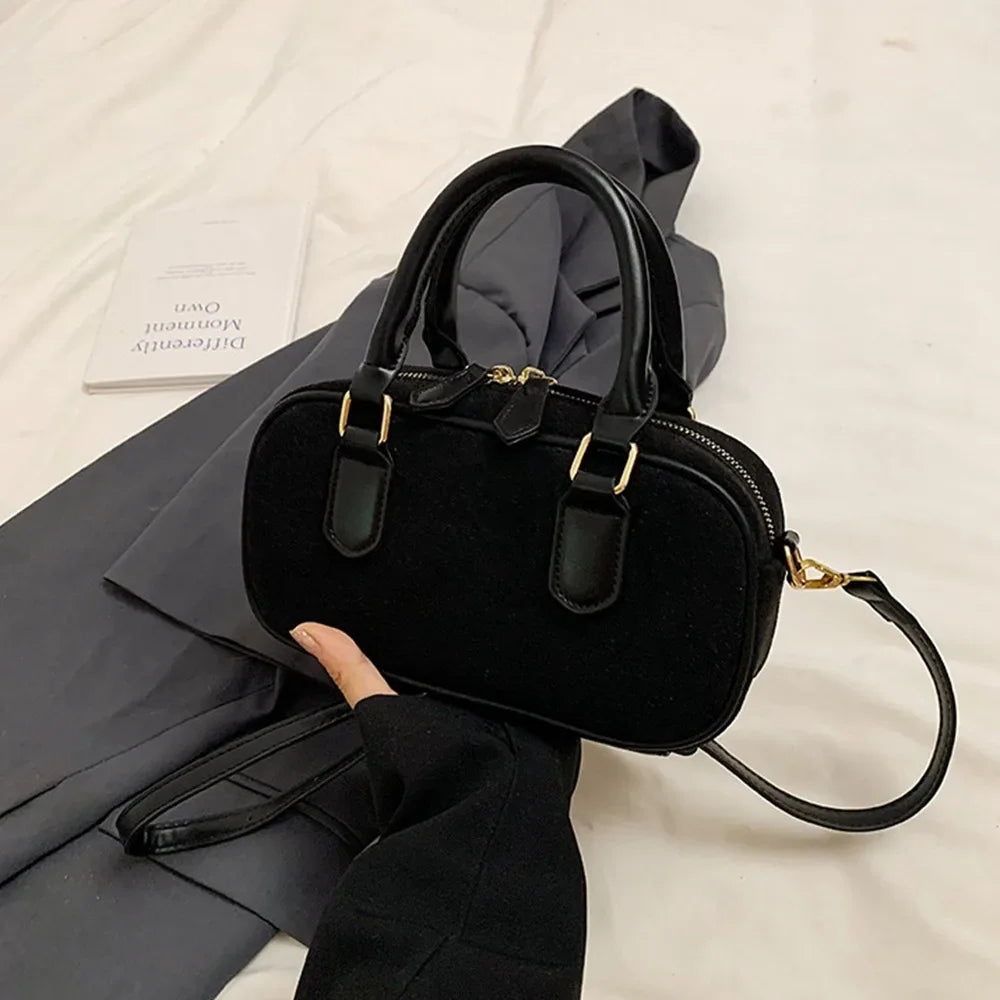 Women’s Fashion PU Leather Bowling Bag | Sophisticated Korean Style Small Square Bag | Large Capacity Solid Color Handbag | Chic Minimalist Shoulder Bag for Daily Shopping Luxegan