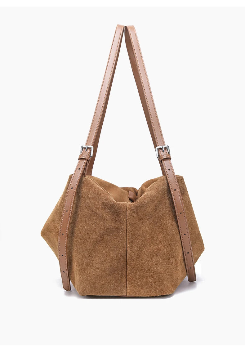 Women’s Suede Genuine Leather Shoulder Bag | Frosted Cowhide Crossbody Handbag | Luxury "Lazy Style" Designer Commuter Tote (Model 6131) Luxegan
