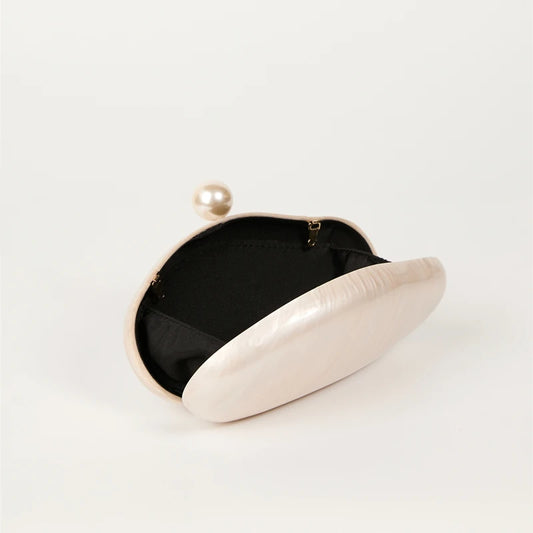 Acrylic Pearl Shell Clutch Bag | Sophisticated "Ivory & Coffee" Silhouette | Cute Wedding Evening Party Handbag | "Dignified" High-Performance Fashion Essential for Radiant Versatile Styling Luxegan