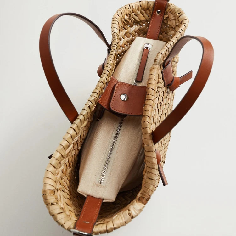 Wicker Woven Basket Bag | Handmade Straw Tote & Shoulder Bag Luxegan