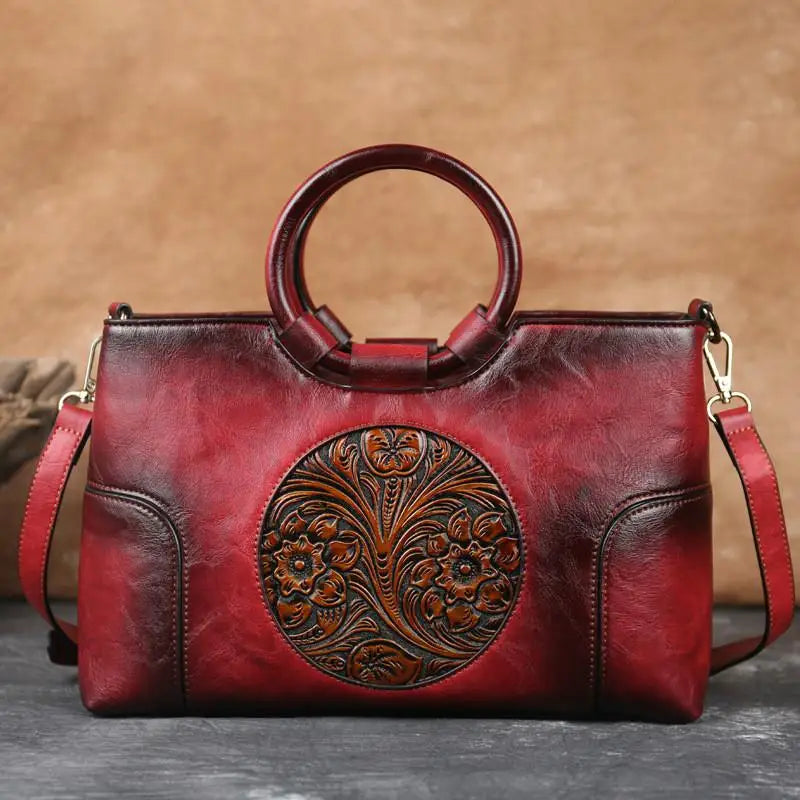 New High Quality Leather Women Handbag Retro Handmade Embossed Shoulder Bag For Women | Large Capacity Female Messenger Bags Luxegan