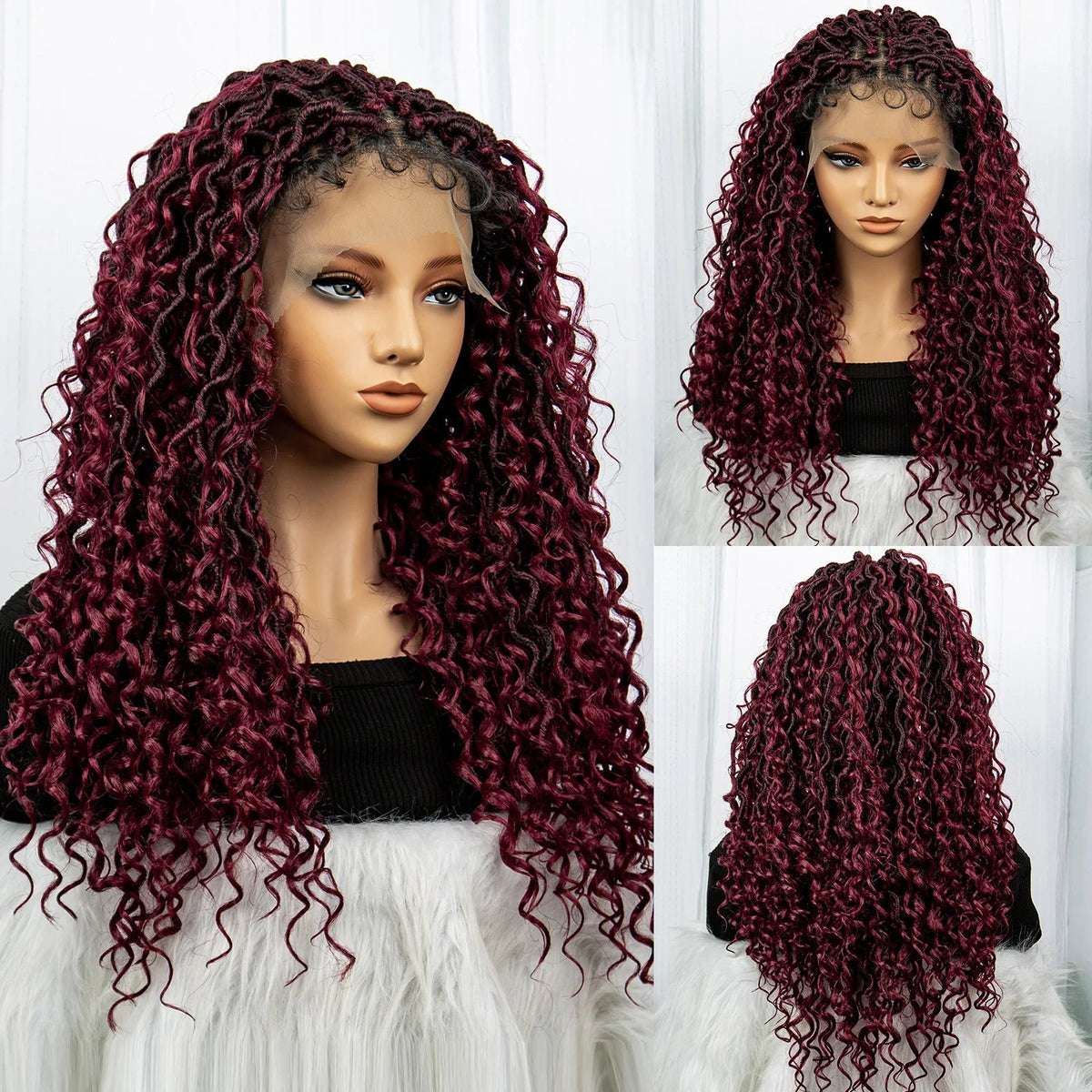 Faux Locs Braided Wigs Synthetic Dreadlock Braided Wigs With Curly Ends 26inch Lace Front Knotless Box Braids Wig with Baby Hair Luxegan