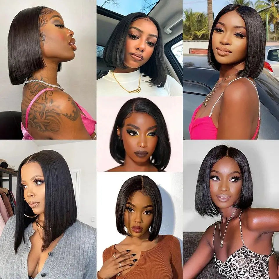 Straight Short Bob Wig - Pre-Plucked Transparent Lace Front Human Hair Wig - Glueless Brazilian Remy Hair Short Bob Wig for Women Luxegan