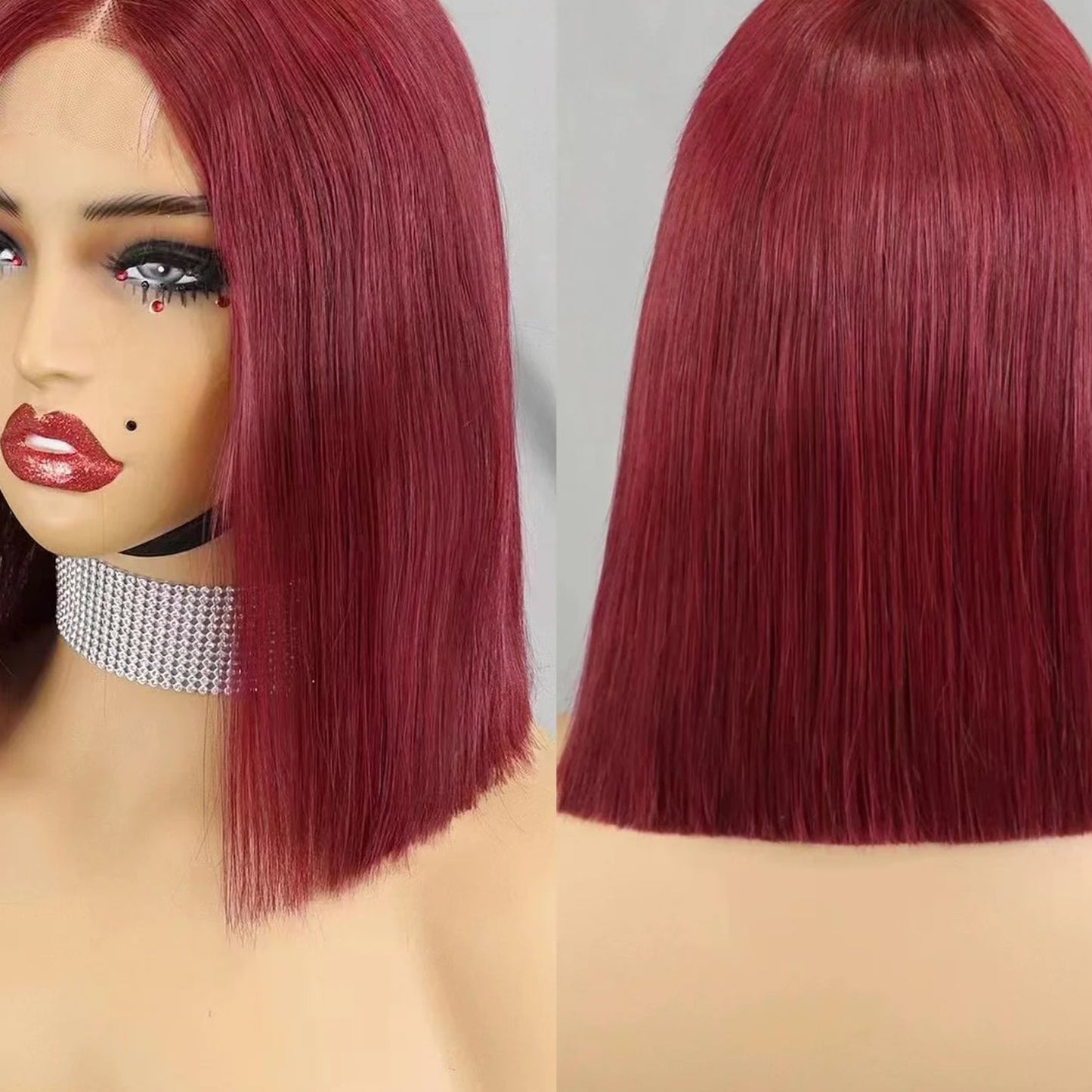 Super Double Drawn Bone Straight Short Bob Wig - 100% Burmese Remy Human Hair Glueless Wig - Transparent Swiss Lace Closure Pre-Plucked Straight Bob Wig for Women (4-16 Inch) Luxegan