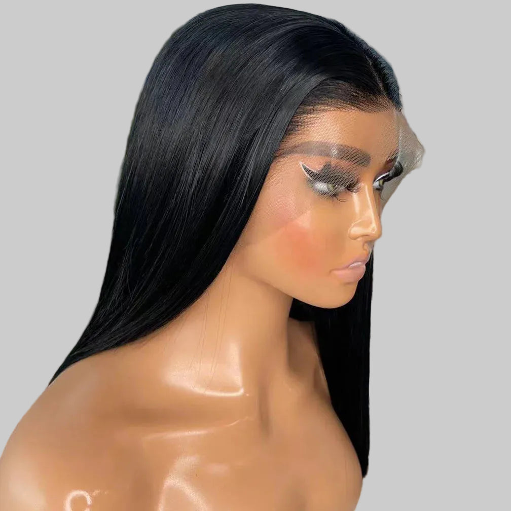 Short Jet Black Silky Straight Futura Synthetic 13x4 Lace Front Bob Wig - 150% Density Glueless Pre-Plucked Hairline Bob Wig - Japan Heat-Resistant Fiber Free Part Wig for Black Women (#1 Black) Luxegan