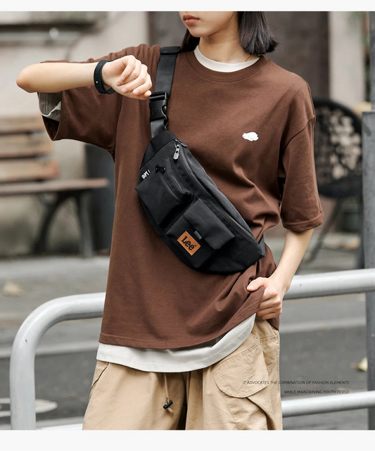 Original Black Fashion Fanny Pack | Korean Style Waterproof Nylon Crossbody Bag | Durable Unisex Chest & Waist Bag | Versatile Sport Shoulder Bag for Phone & Travel (Model 0106) Luxegan