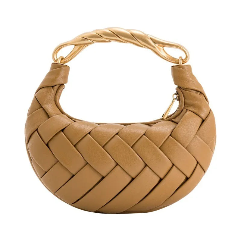 Women's Handmade Woven Crossbody Dumpling Bag | Luxury PU Leather Weave Shoulder Bag | Small Casual Designer Hobo Purse | Versatile Four-Seasons Fashion Bag with Single Strap Luxegan