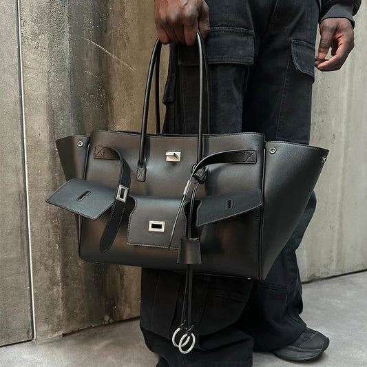 Luxury Winged Genuine Leather Tote | Sophisticated Brand-Texture Lock Handbag | Elegant Simple Horizontal Square Bag | "Dignified" Soft Commuter Handbag for Versatile Fashion Styling Luxegan