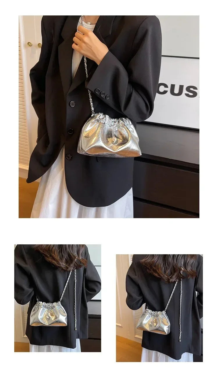 Y2K Millennium Soft Bucket Bag | Fashion Chain Shoulder Crossbody Luxegan