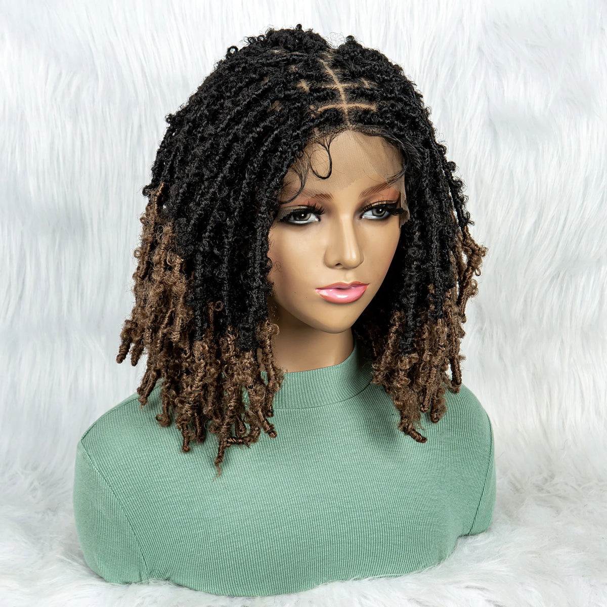 KIMA Pelucas trenzadas sintéticas de 14 pulgadas Peluca frontal de encaje Pelucas trenzadas 9x6 Trenzas de caja sin nudos con pelo de bebé para mujeres negras