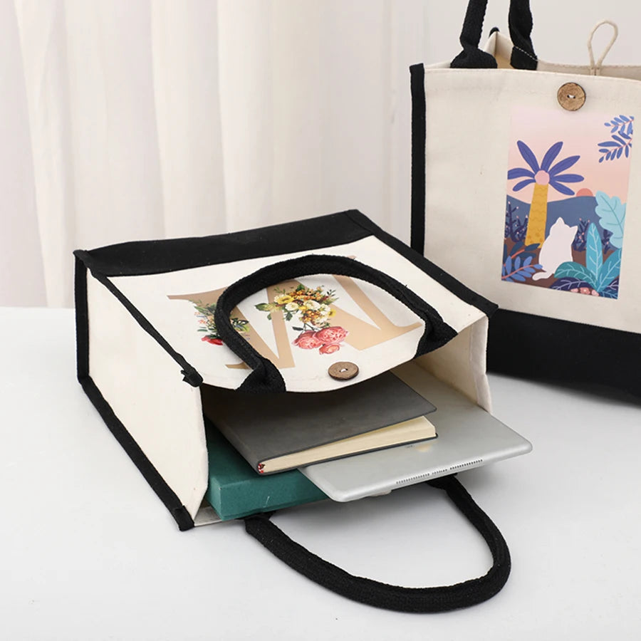 Fashionable Initial Canvas Travel Tote | Large Capacity Reusable Shopping & Storage Bag | Trendy Personalised Letter Print Handbag Luxegan