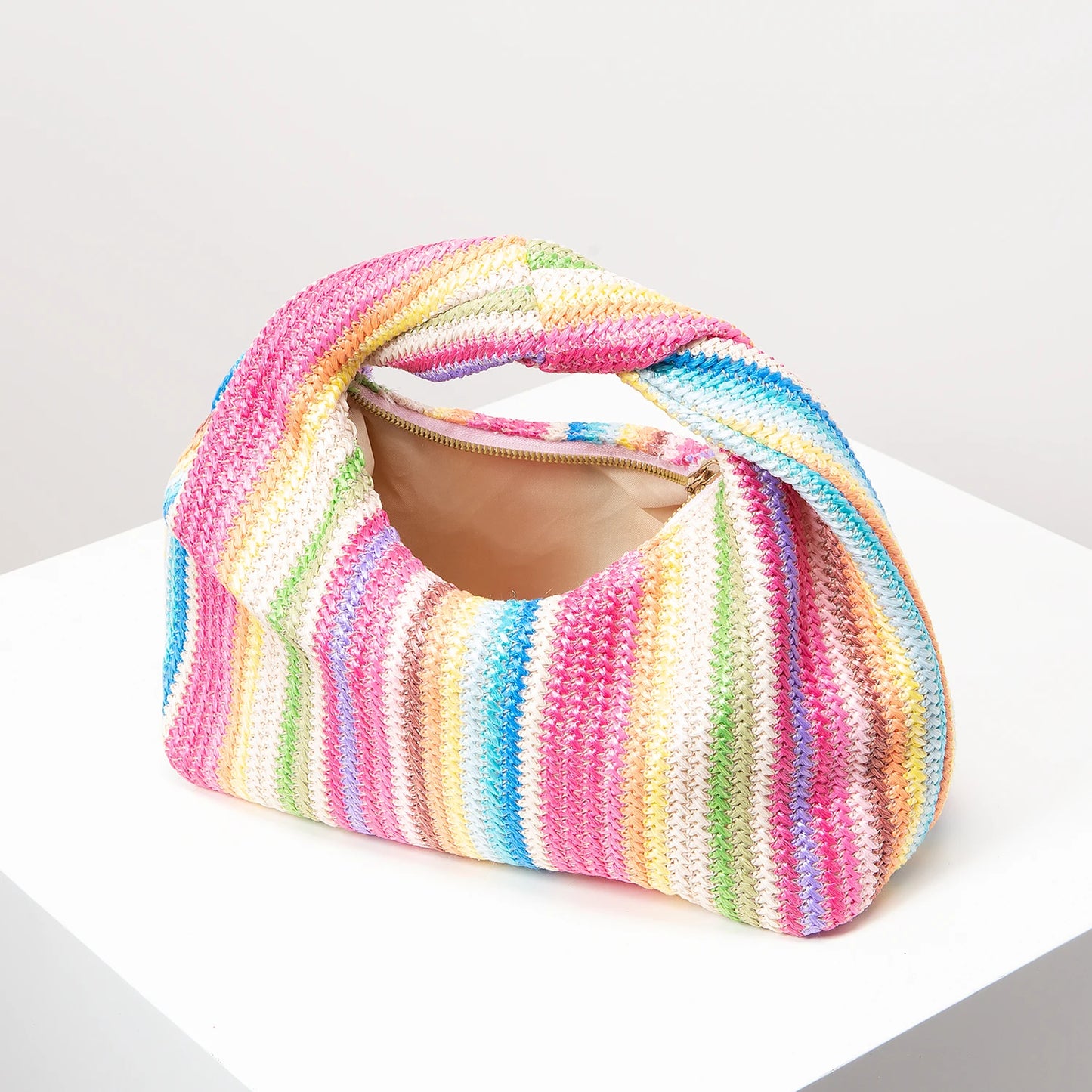 Vintage Woven Handbag | Simple Commuter Bag & Beach Wind Rainbow Purse Luxegan