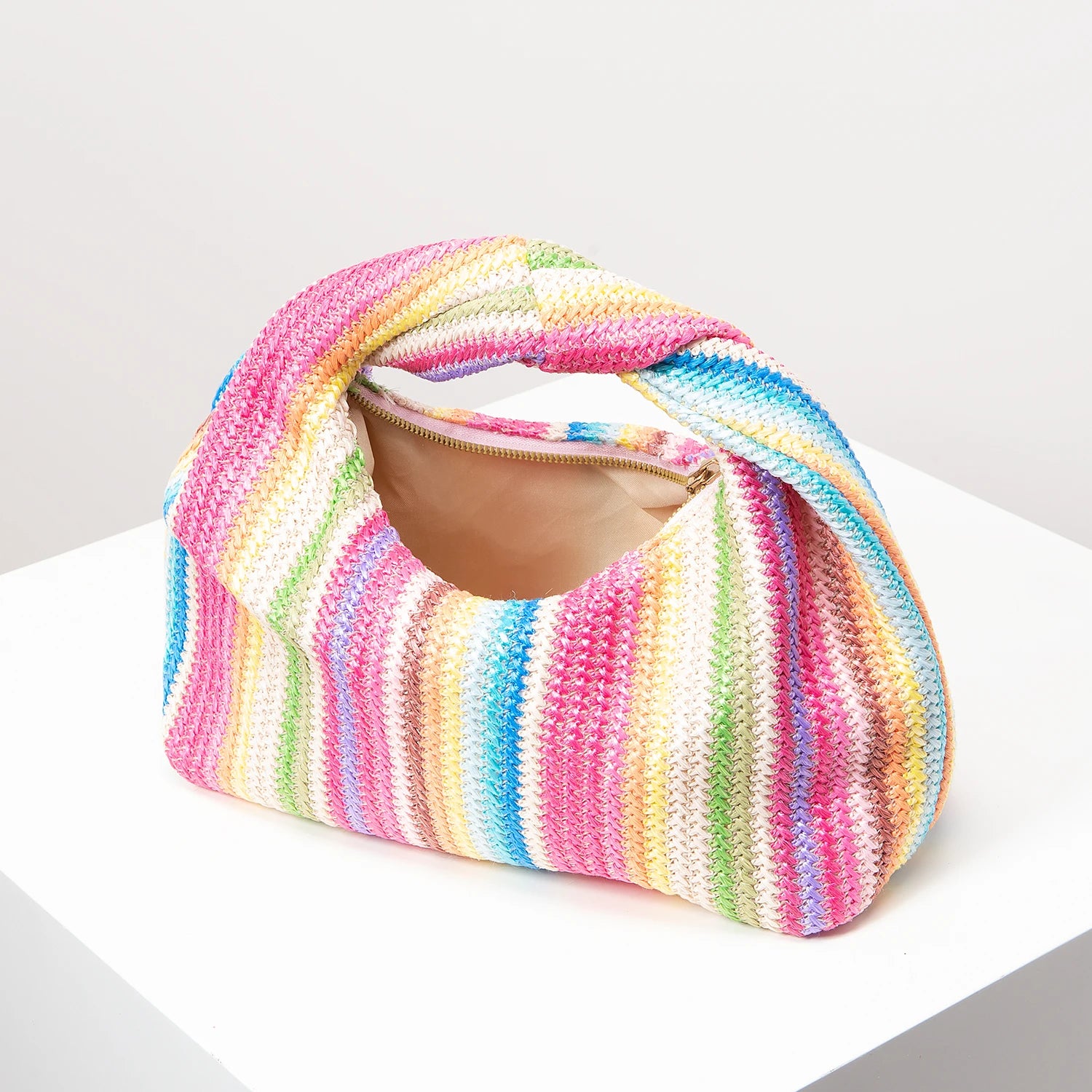 Vintage Woven Handbag | Simple Commuter Bag & Beach Wind Rainbow Purse Luxegan