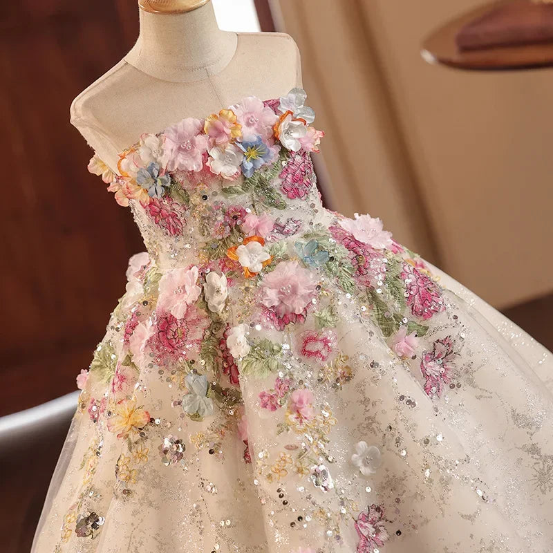 Girls' High-End French Style Forest Series Flower Little Host Walk Show Piano Performance Birthday Flower Girl Party Princes