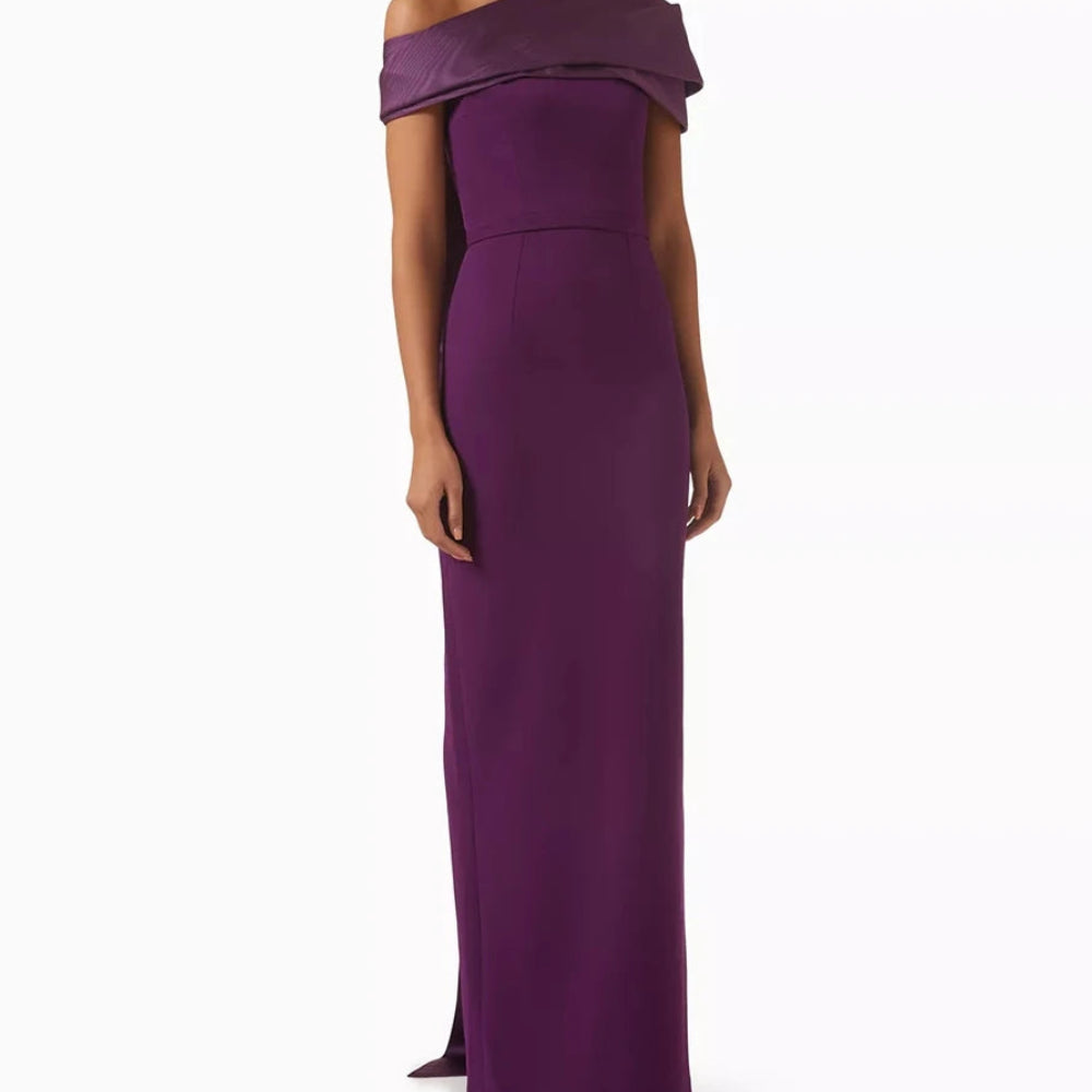 Stole Draped Straight Evening Dress | Off-Shoulder Sleeveless Floor-Length Gown Luxegan