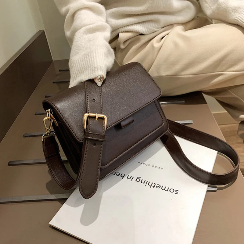 Vintage Shoulder Bag for Women | Simple Solid Color Messenger Bag & Small Square Crossbody Luxegan