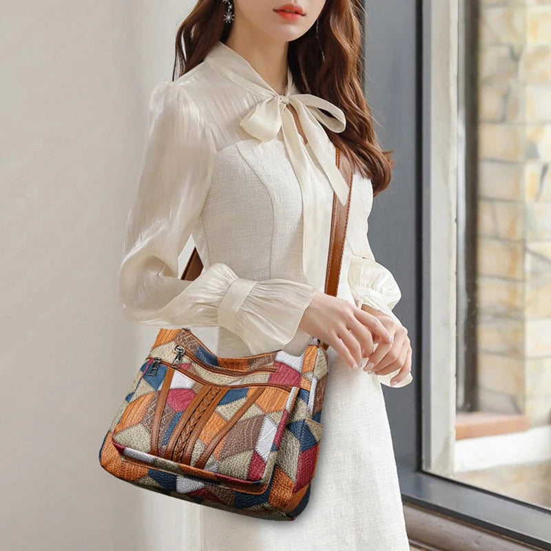 Women’s Elegant Vintage Crossbody Bag | Trendy Retro Fashion Handbag | Multi-Pocket All-Match Shoulder Bag | Soft PU Leather Casual Tote for Daily Use Luxegan