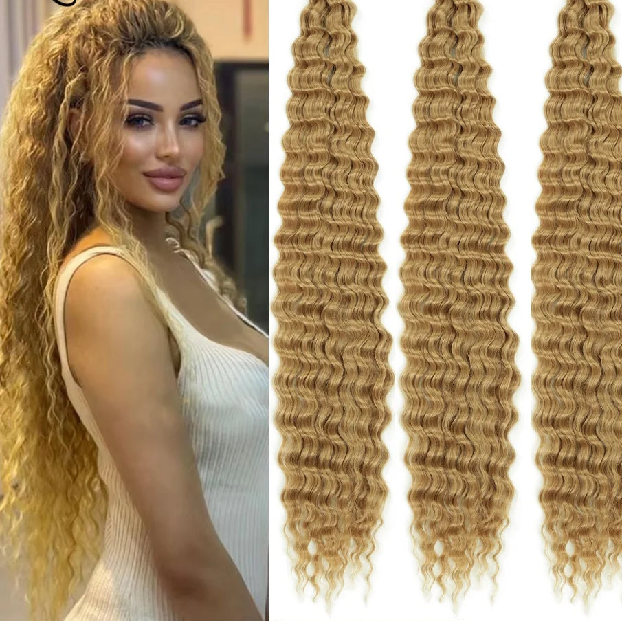 30 Inch Deep Wave Twist Crochet Hair – Synthetic Bohemian Ocean Wave Braiding Hair Extension Luxegan