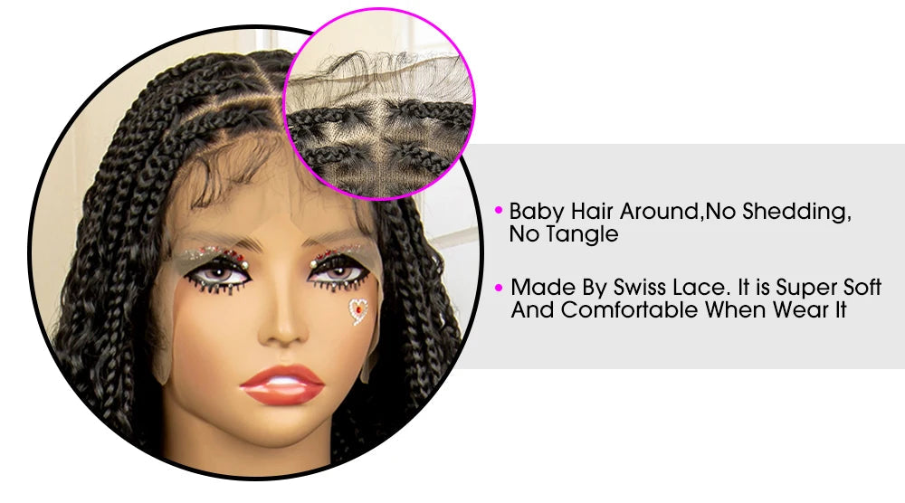 36 Inches Long Boho Braided Wigs with Baby Hair Synthetic Full Lace Knotless Box Braiding Wig with Curly Lace Frontal Wig Luxegan