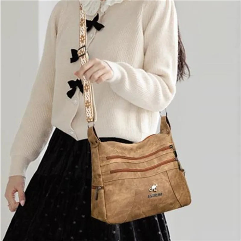 Vintage Style Shoulder Bag | Multi-Layer Crossbody Bag & Casual Faux Leather Handbag Luxegan