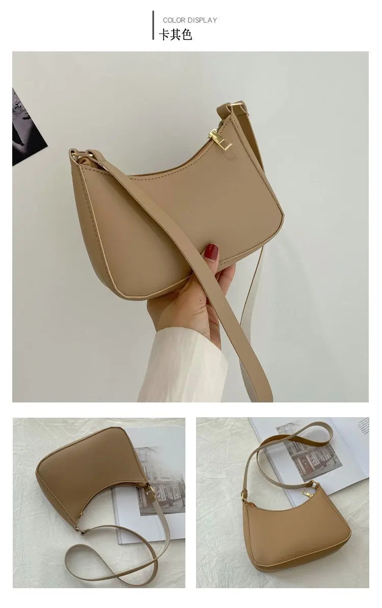 Retro PU Leather Shoulder Bag | Casual Solid Color Underarm Hobo Purse Luxegan