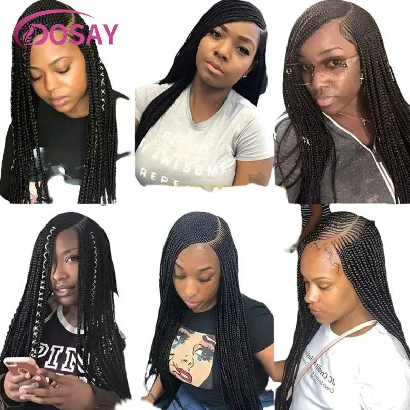 Synthetic Full Lace Front Wig Cornrow Double Braided Wigs For Black Women Box Side Part Braided Lace Wig Faux Locs Braids Wigs Luxegan
