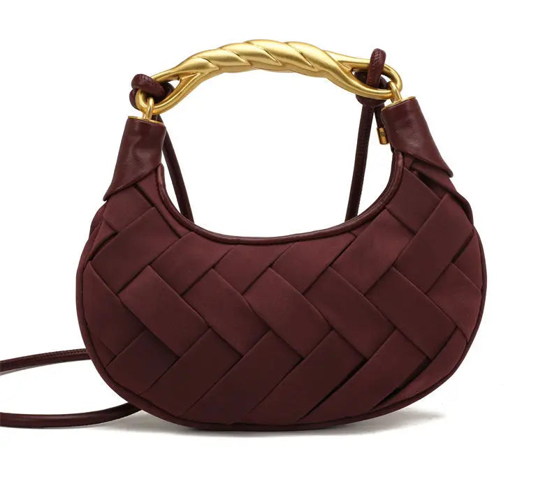 Women's Handmade Woven Crossbody Dumpling Bag | Luxury PU Leather Weave Shoulder Bag | Small Casual Designer Hobo Purse | Versatile Four-Seasons Fashion Bag with Single Strap Luxegan