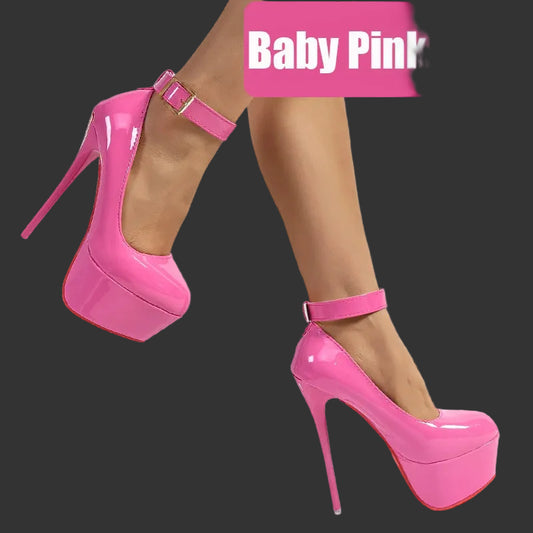 16.5cm Model Catwalk Platform Pumps | Sophisticated Patent Leather Round Toe | Elegant "Super High" Banquet Square Heels | "Dignified" Large Size 35–50 Banquet Shoes for Radiant Versatile Styling Luxegan