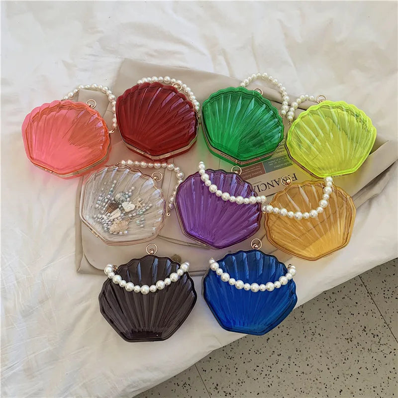 PVC Transparent Shell Bag | Hard Pearl Chain Crossbody & Evening Clutch Luxegan