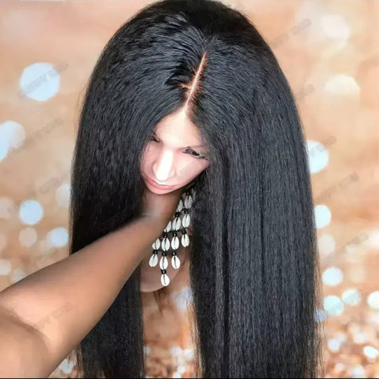 Elegant straight synthetic tied wig with 13x4 pre combed thermal resistance fiber, suitable for women, no need for glue, 180% de