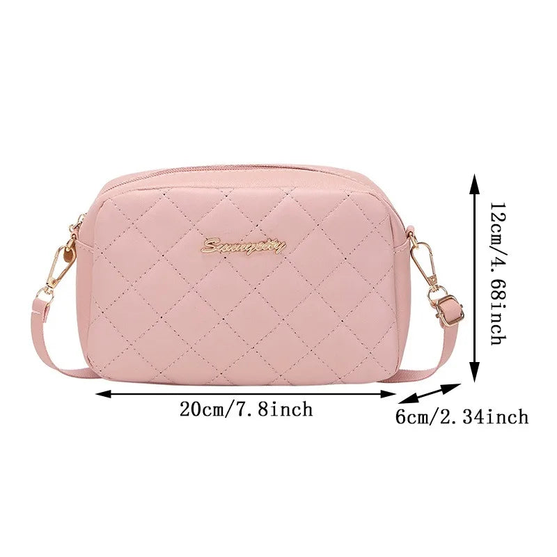 Small Messenger Bag for Women | Sophisticated Lingge Embroidery Camera Bag | Elegant Sequined Female Shoulder Handbag | Fashion-Forward PU Leather Chain Crossbody Purse with "Dignified" Square Silhouette Luxegan