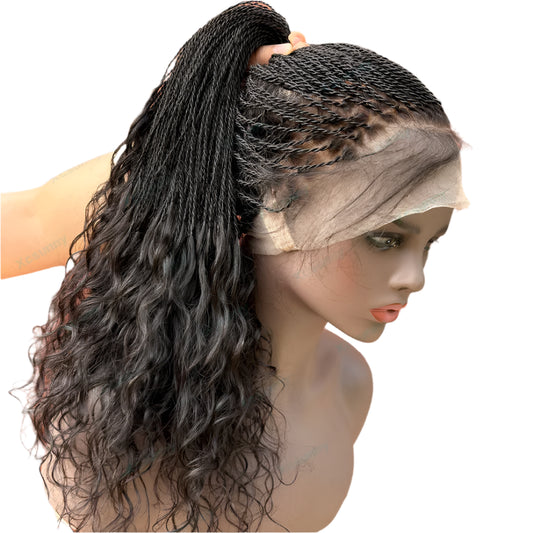 Full Lace Micro Million Twist Braided Wig | Human Hair | Curly Ends | Baby Hair | Burmese Remy Hair