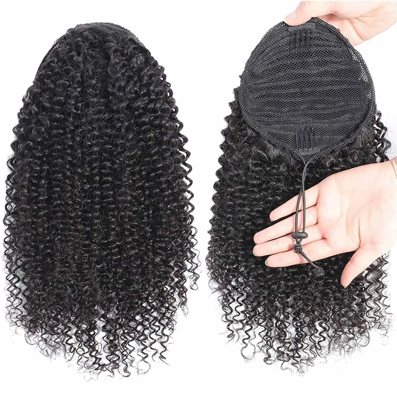 12A Grade Afro Puff Drawstring Ponytail for Black Women | 100% Brazilian Virgin Human Hair Extension | 100g 4C Afro Kinky Curly Clip-In Ponytail Bun Updo Luxegan