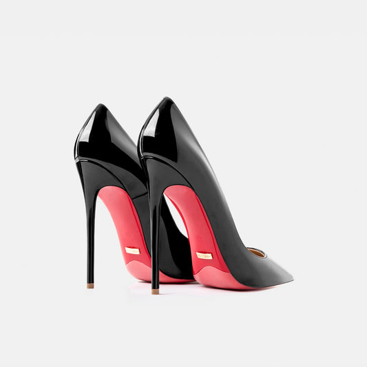 Designer Luxury Red-Bottom Stilettos | Sophisticated Pointed Toe Patent Leather Pumps | Elegant "Handmade Genuine Leather" Silhouette | "Dignified" Sheepskin Insole for Radiant Versatile Office & Party Styling Luxegan