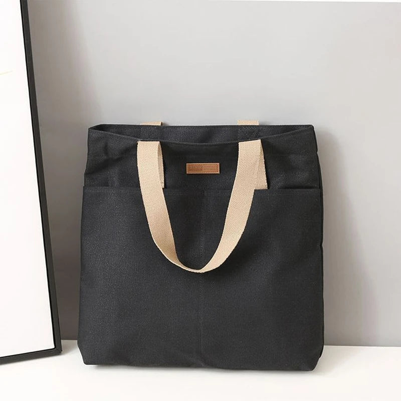 Women's Canvas Tote Bag | Solid Color Designer Ladies Casual Handbag & Large Capacity Cotton Reusable Shopping Beach Bag Luxegan