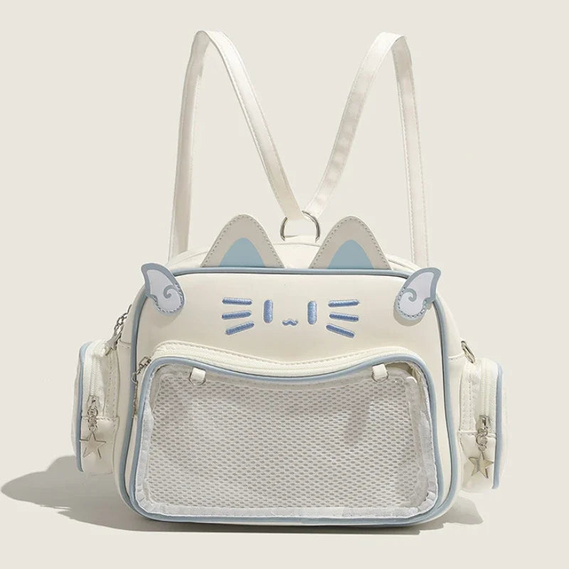 Y2K Kawaii Cat Ita Bag | Aesthetic Transparent Pocket Backpack Luxegan