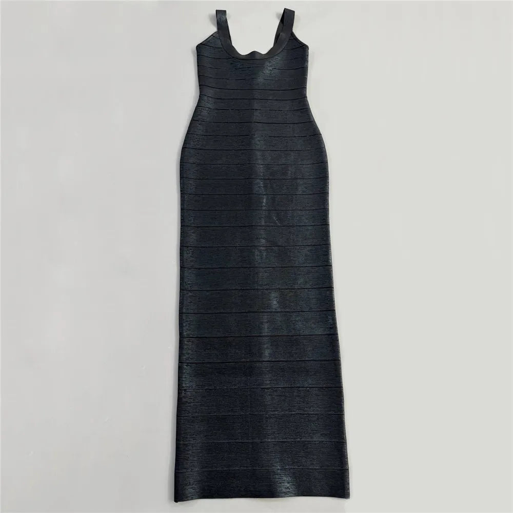 Hot Stamping Bandage Maxi Dress | Spaghetti Strap Backless Sheath Celebrity Party Dress Luxegan