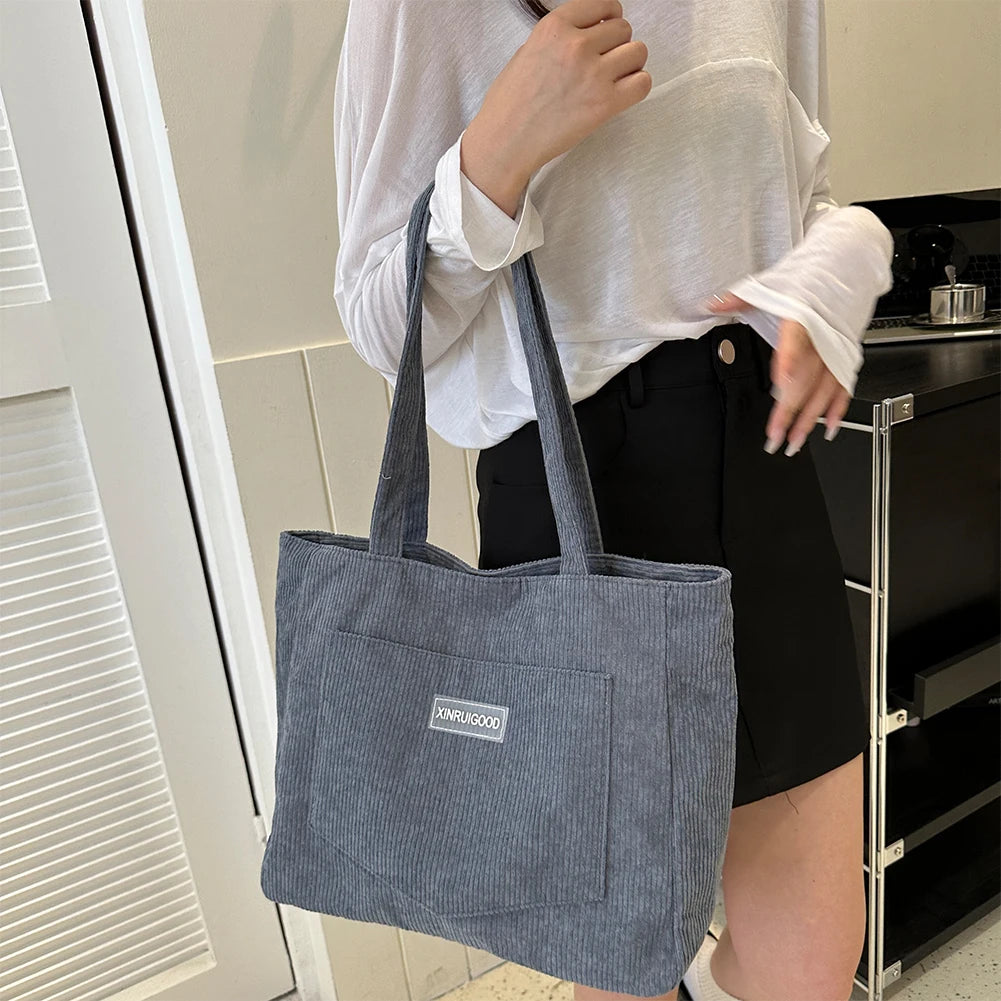 Corduroy Solid Casual Tote | Soft Trendy Large Capacity Shoulder Bag Luxegan