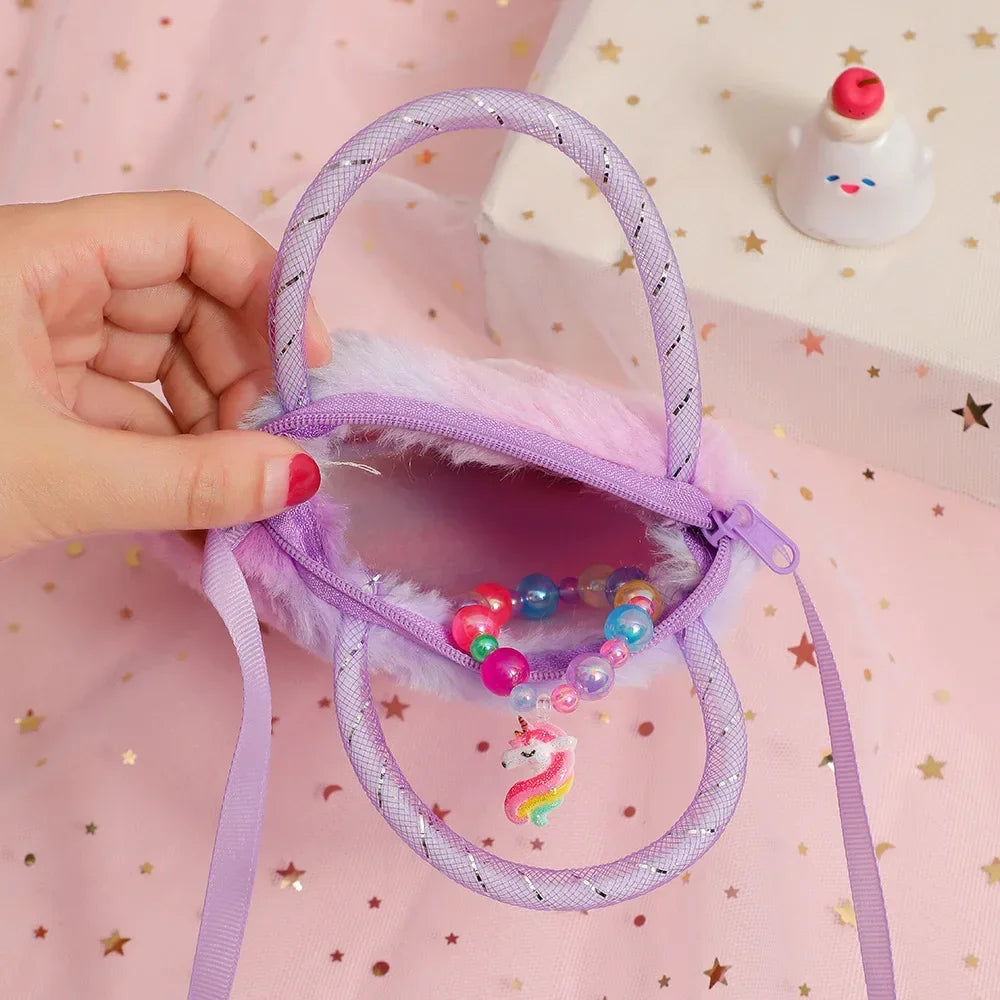 Children's Unicorn Cartoon Plush Shoulder Bag | Girls' Soft Suede Crossbody Purse | Kids' Mini Square Coin Wallet | Cute 13cm Unicorn School Messenger Bag Luxegan