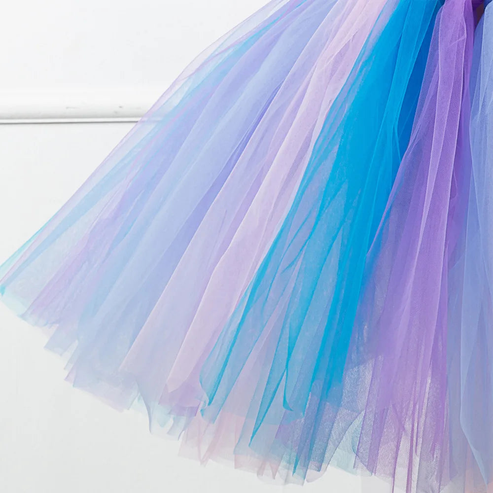Kids Girls Cosplay Party Dress Princess Dress Up Mermaid Tulle Tutu Dresses Theme Birthday Party Costume with Flower Headband