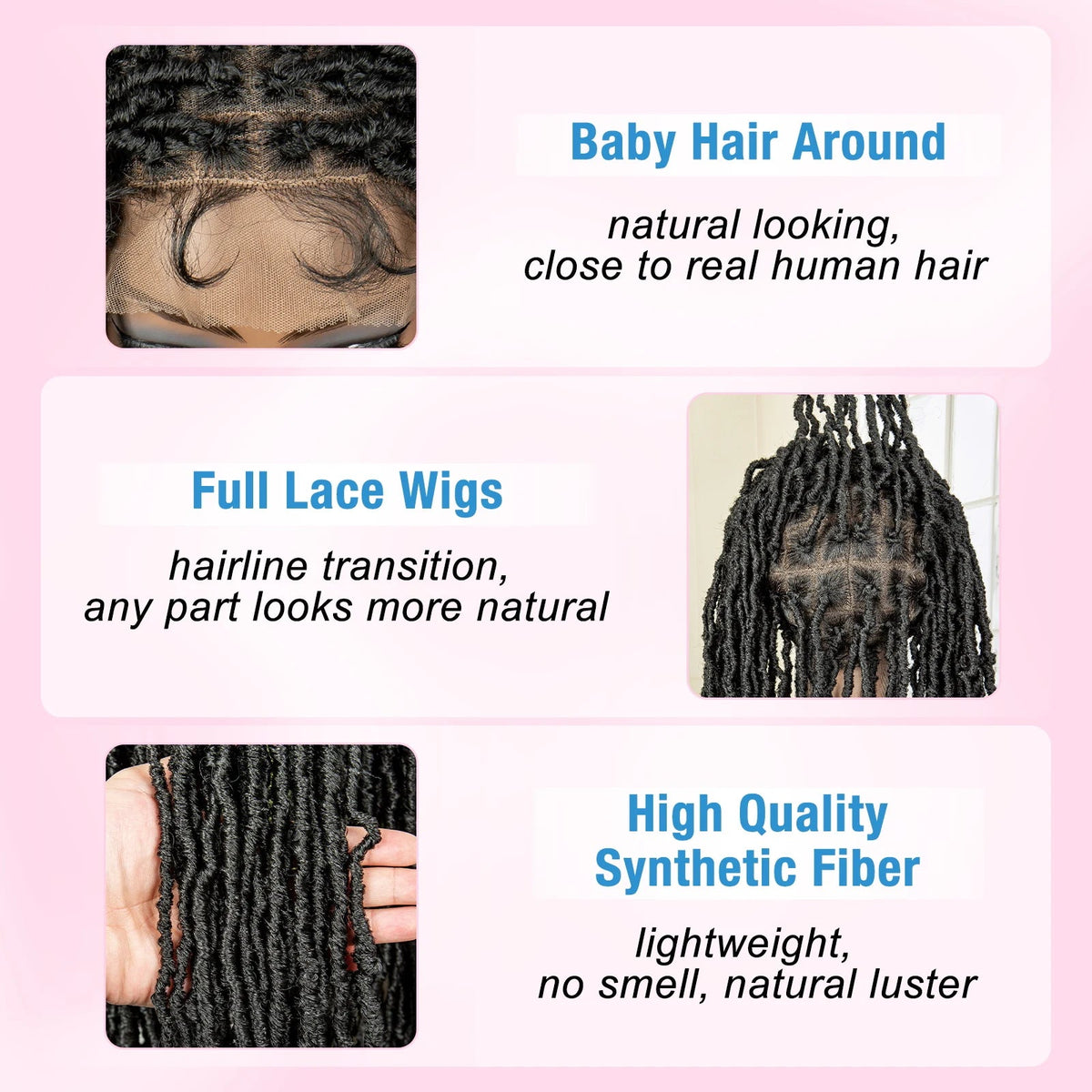 Super Long 36 Inches Synthetic Full Lace Dreadlock Box Braided Wigs for Afro Black Women Black Knotless Braiding Wigs Luxegan
