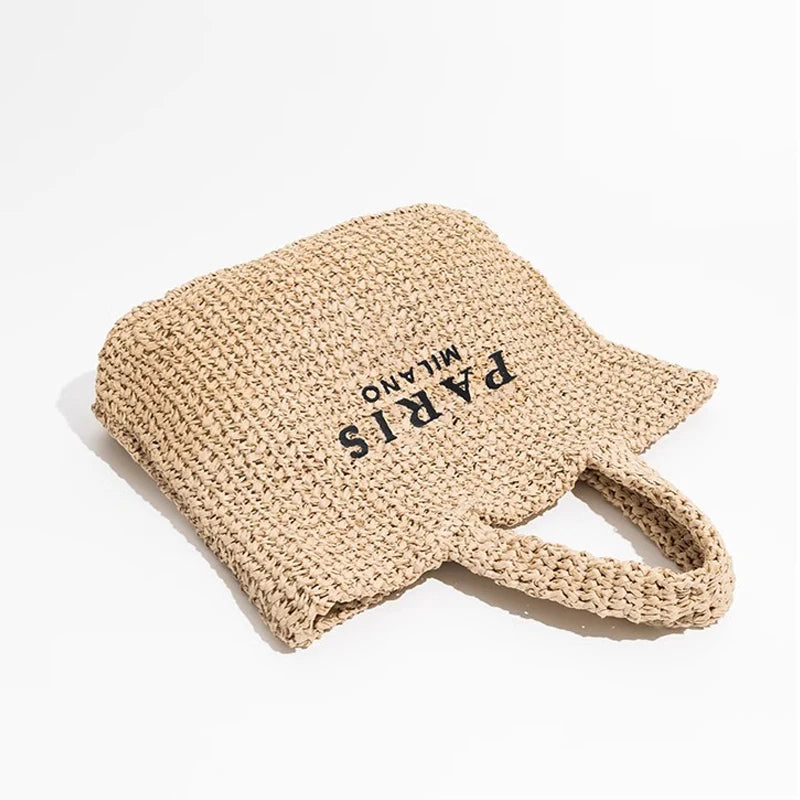 Paper Straw Solid Casual Tote | Soft Large Capacity Handmade Woven Beach Bag Luxegan