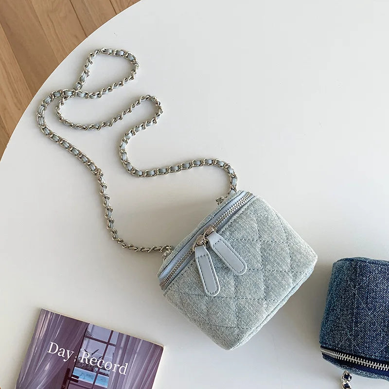 Mini Denim Crossbody Bags for Women | Lingge Chains Shoulder Bag & Fashion Brands Box Bag (Lipstick Coins Purses & Handbags) Luxegan