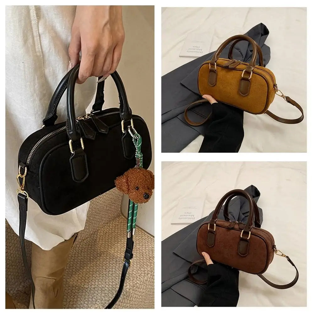 Women’s Fashion PU Leather Bowling Bag | Sophisticated Korean Style Small Square Bag | Large Capacity Solid Color Handbag | Chic Minimalist Shoulder Bag for Daily Shopping Luxegan