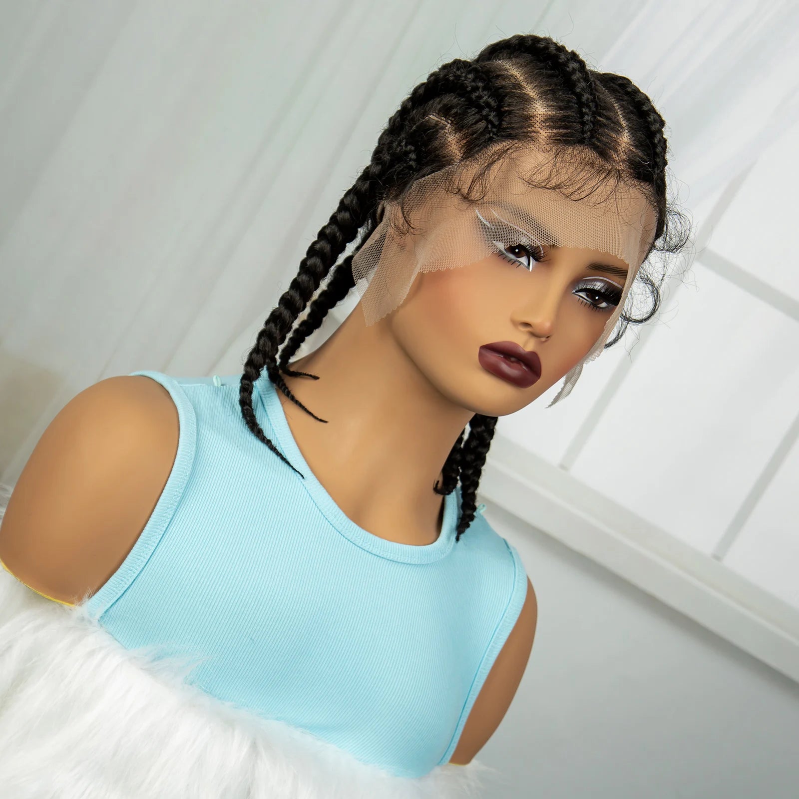  14" Short Knotless Cornrow Braids Wig | Transparent Full Lace Bob Luxegan