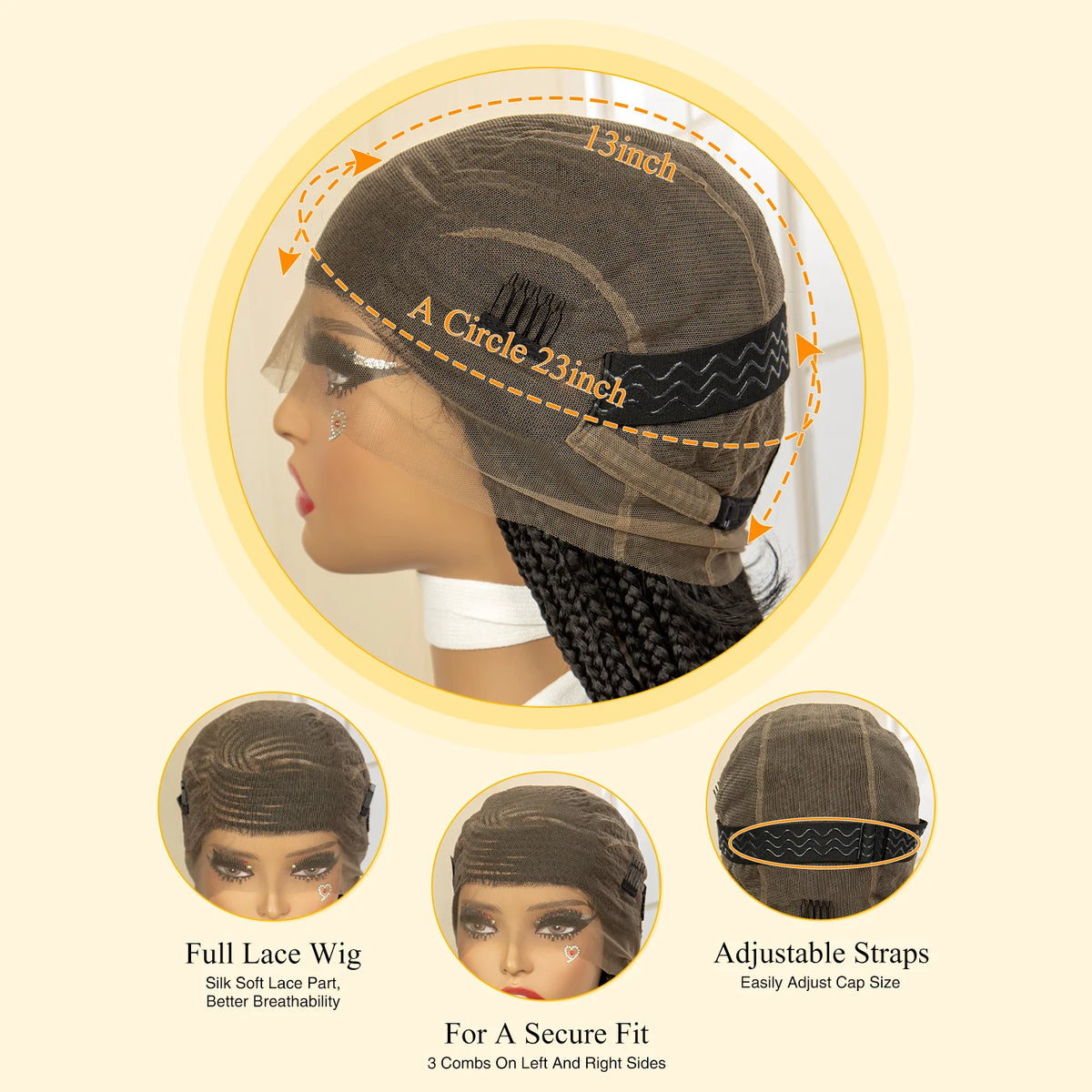 36 Inch Square Knotless Box Cornrow Wig | Full Lace Frontal